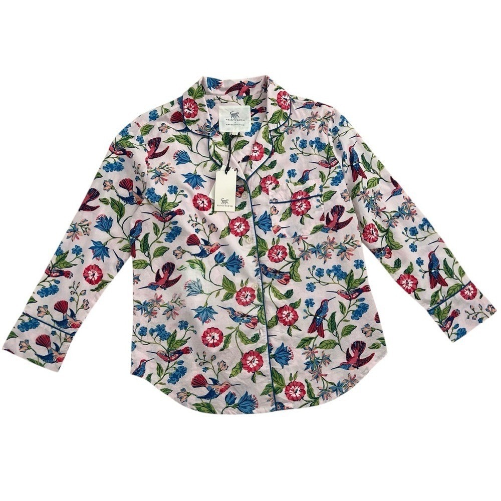 NWT Anthropologie Printfresh Hummingbird Haven Long Sleeve Pajama‎ Top SZ XS